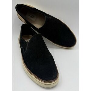 Ugg Slip On Black Suede Tan Leather Slip On‎ Shoes Women's Sz 8